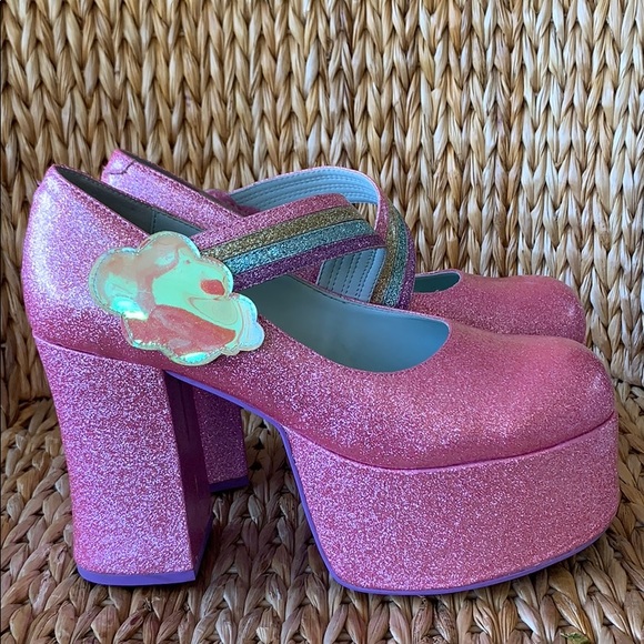 Dolls Kill Shoes Euc Sugar Thrillz Pink Glitter Mary Janes 9m